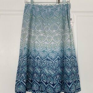 NWT Liz & Co. Blue and Green Patterned A-Line Skirt